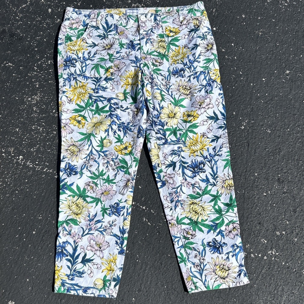 Liz Claiborne Classic Straight Leg Cropped Pants Multicolored Floral Size 14